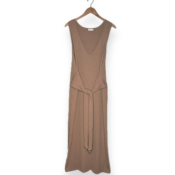 GOOD AMERICAN Rib Tie Waist Midi Dress Taupe Beige Maxi Sexy Cocktail Curvy 4X 7 - Picture 11 of 15